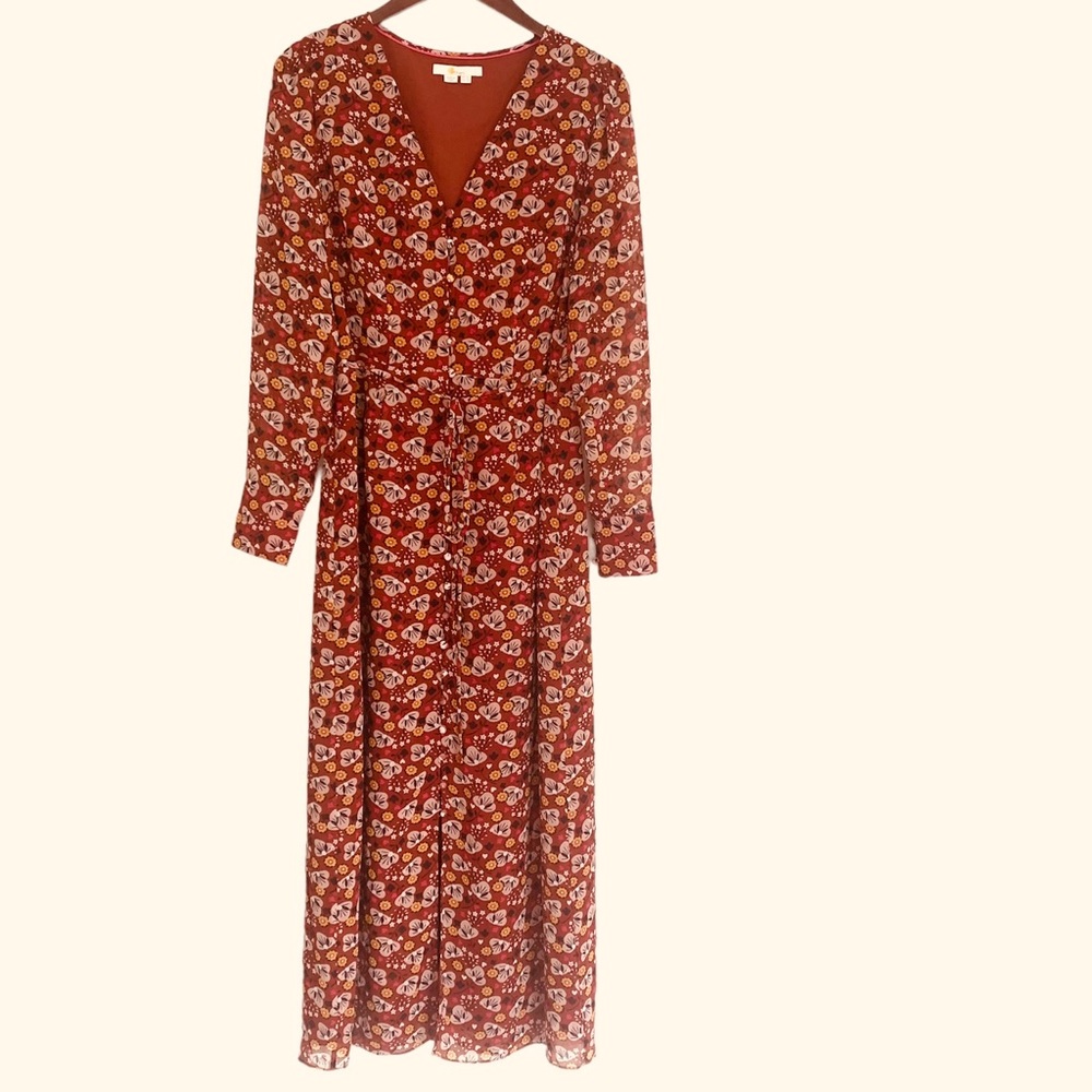 Boden Floral Print Long Sleeves Midi Dress Size 8L